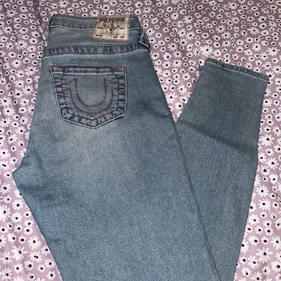 True Religion Women's Light Blue Mid Rise Super Skinny Jeans - Picture 2 of 5